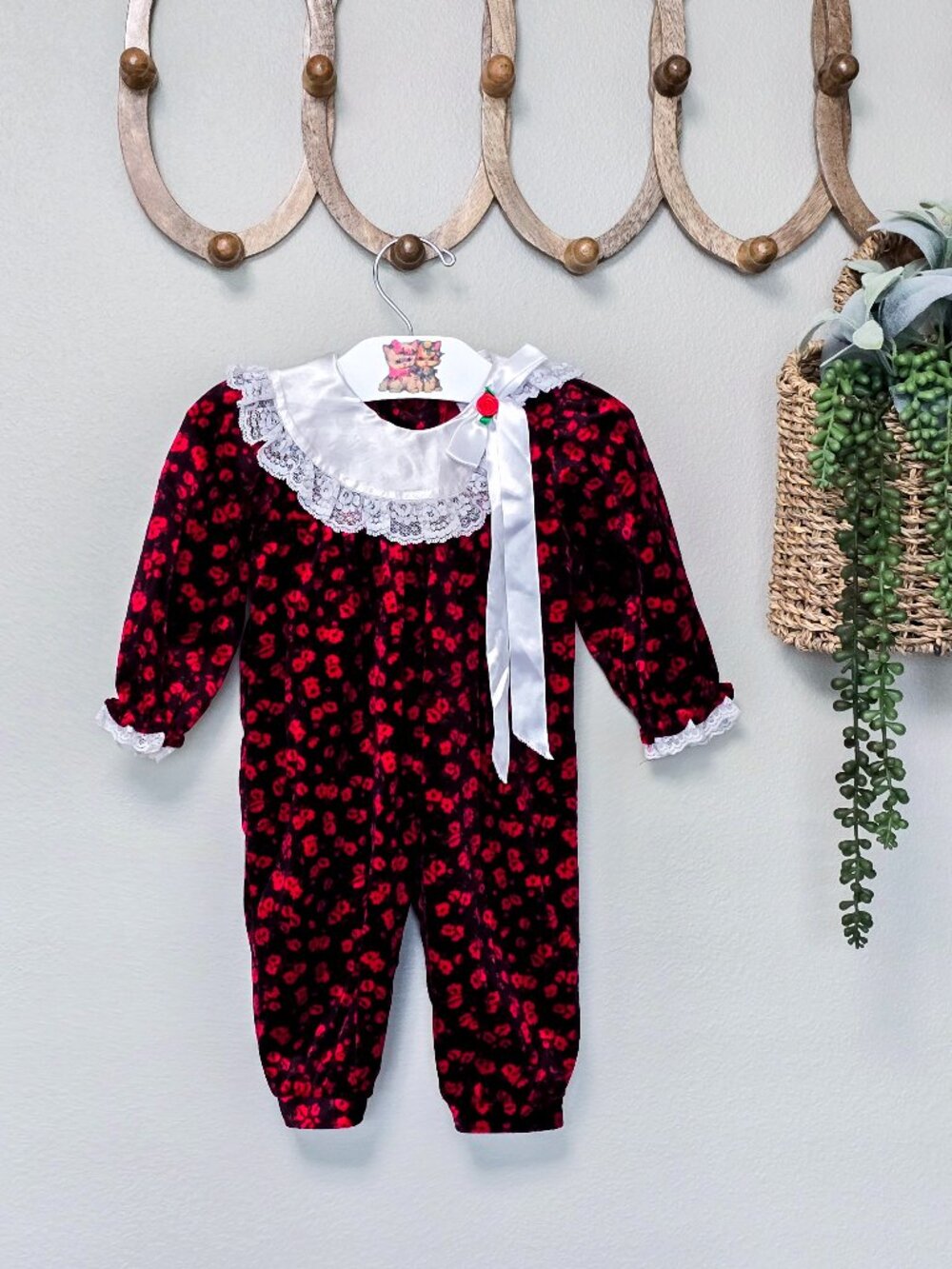Vintage Fancy Pants Velvet Bubble Romper 3-6 Mos. Floral Holiday Outfit 1990s